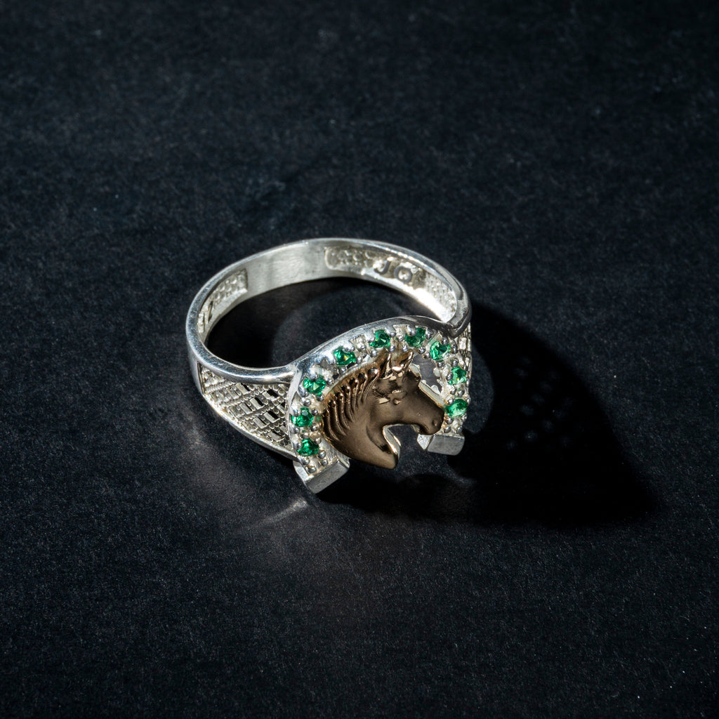 Anillo de Caballo y Herradura en Plata Italiana Ley 925
