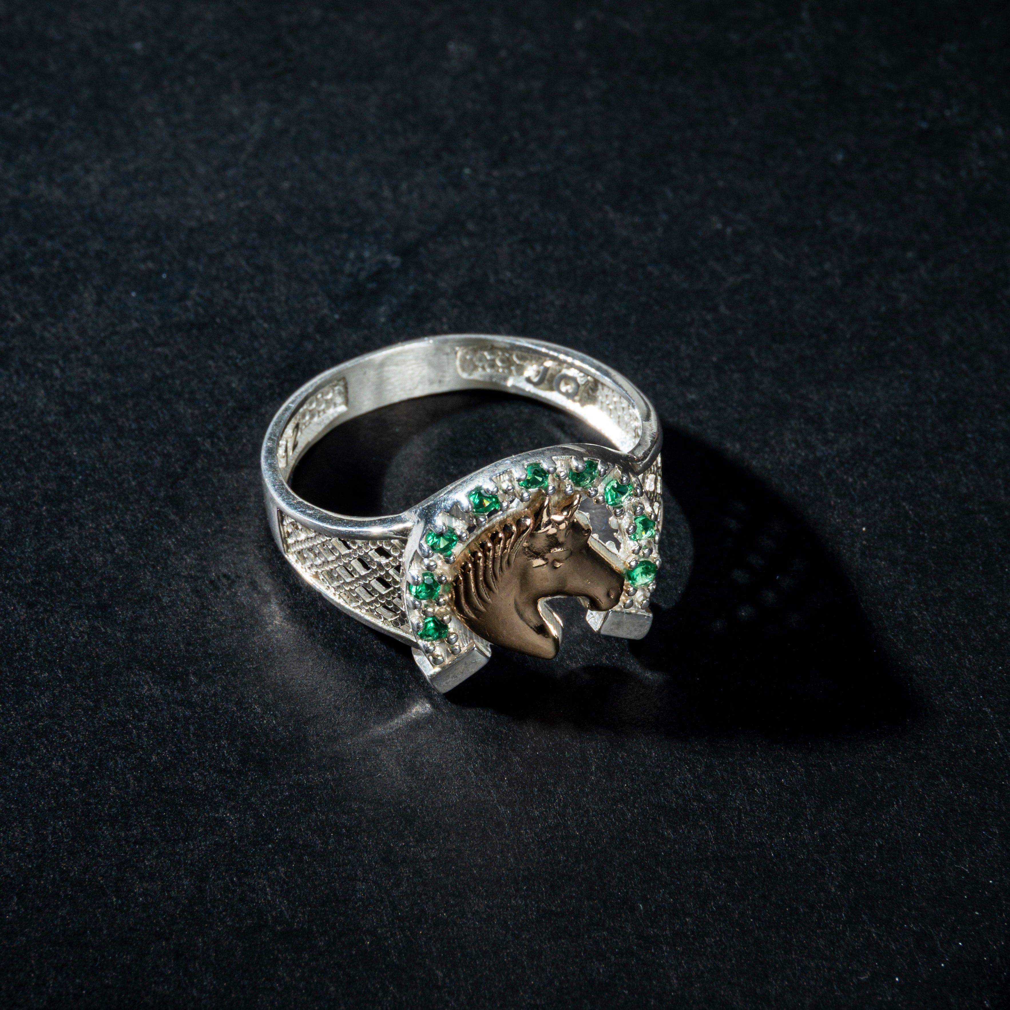 Anillo de Caballo y Herradura en Plata Italiana Ley 925